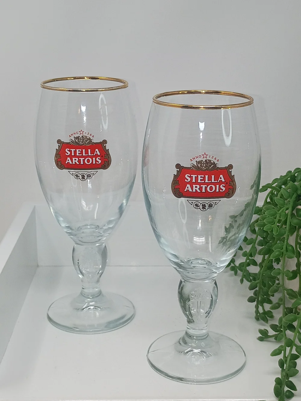 Stella Artois Gold-Rim Beer Goblet - Clear with Red Logo